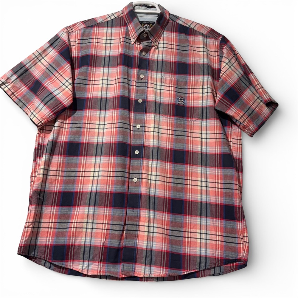 Cinch Mens XL Short Sleeve Plaid Button Shirt Red Navy Miller Style *See‎ Desc - Picture 2 of 10